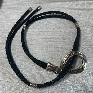 Black Braided Leather Necklace with Silver Accents